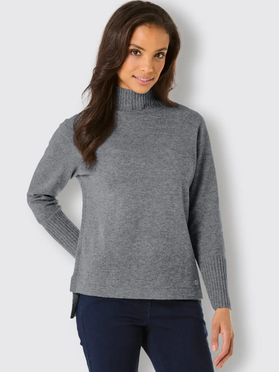 Pull col roulé en mélange mérinos et cachemire côtelé