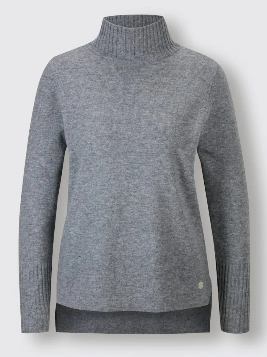Pull col roulé en mélange mérinos et cachemire côtelé