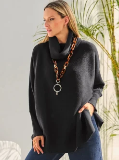 Pull à col roulé en viscose avec manches chauve-souris