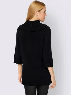 Pull col roulé à manches 3/4 avec fente latérale