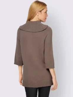 Pull col roulé à manches 3/4 avec fente latérale