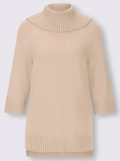 Pull col roulé à manches 3/4 avec fente latérale