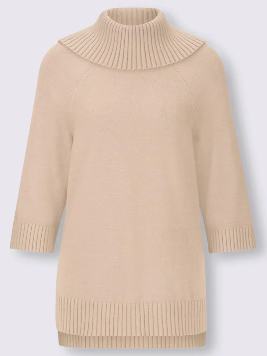 Pull col roulé à manches 3/4 avec fente latérale