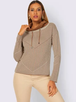 Pull col roulé manches longues avec motif rayé jacquard