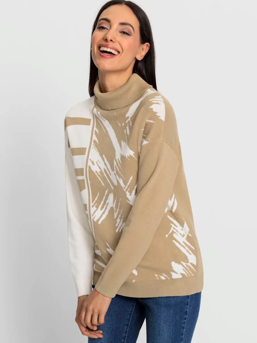 Pull col roulé à motif jacquard et manches longues