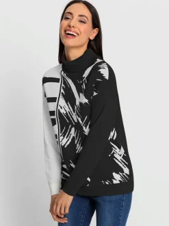 Pull col roulé à motif jacquard et manches longues