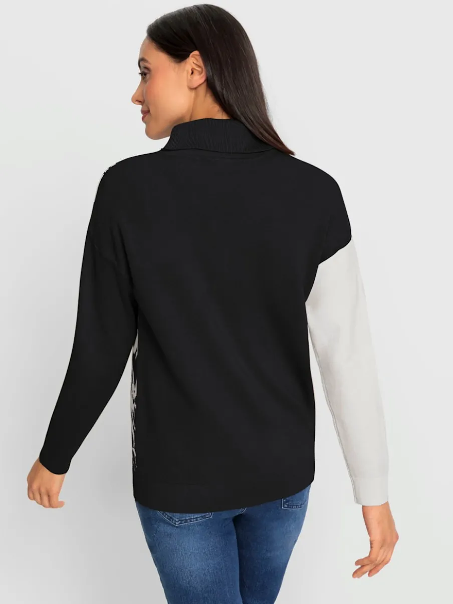 Pull col roulé à motif jacquard et manches longues