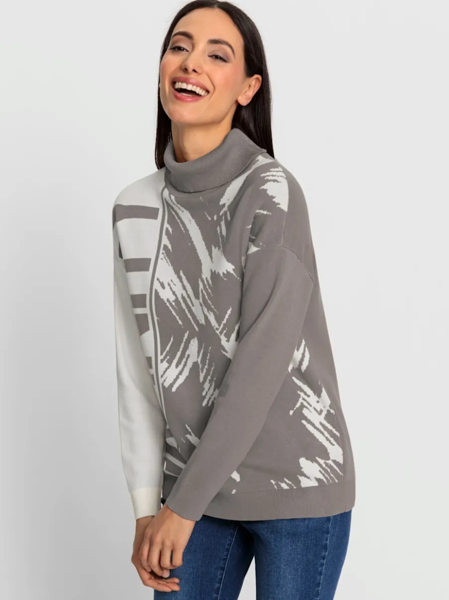 Pull col roulé à motif jacquard et manches longues