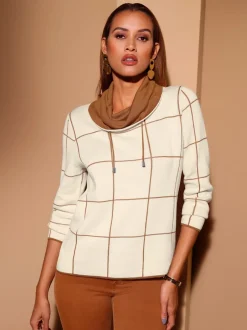 Pull à col roulé motifs géométriques manches longues douces
