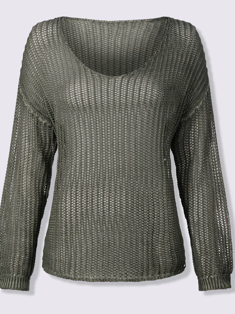 Pull décontracté à col V avec motif tricoté ajouré et mancherons
