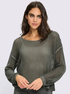 Pull décontracté à col V avec motif tricoté ajouré et mancherons