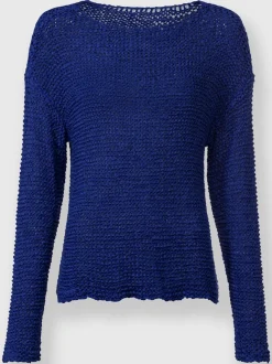 Pull décontracté en fil ajouré avec encolure ronde
