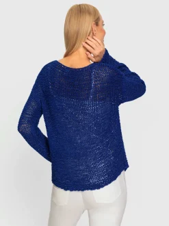 Pull décontracté en fil ajouré avec encolure ronde