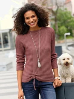 Pull décontracté en tricot côtelé avec fronce devant