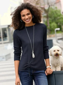 Pull décontracté en tricot côtelé avec fronce devant