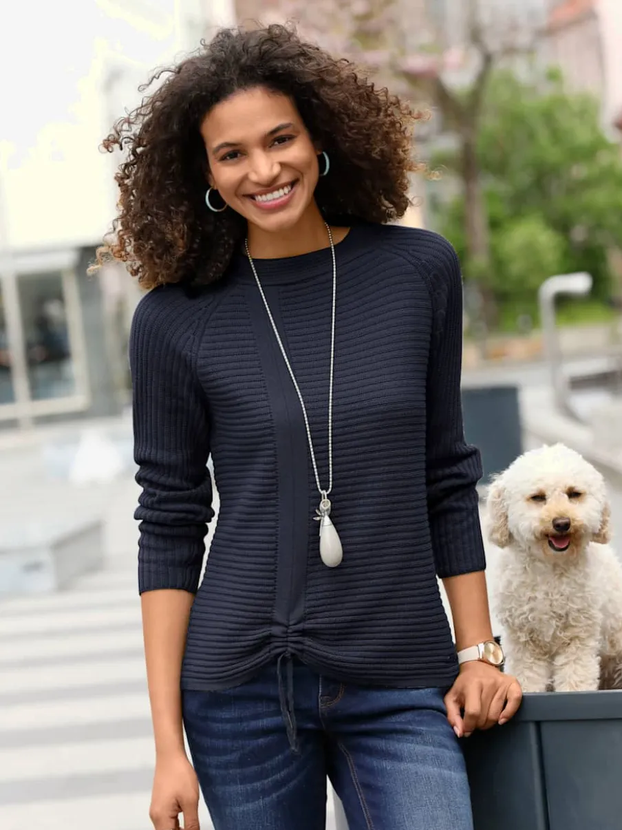 Pull décontracté en tricot côtelé avec fronce devant