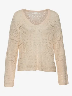 Pull de plage encolure en V avec manches longues et motif ajouré transparent