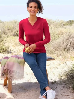 Pull doux à encolure en V en tricot pur coton