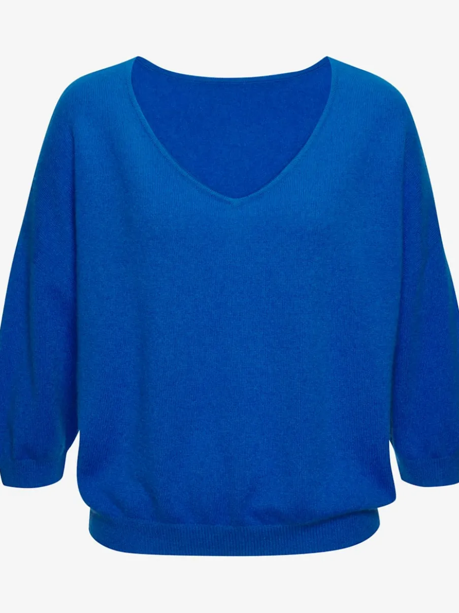 Pull en cachemire à encolure en V et manches 3/4.