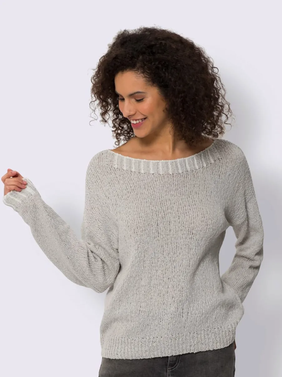 Pull encolure ronde avec coutures contrastées en coton doux