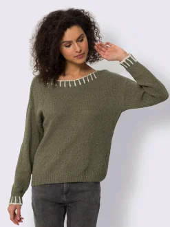Pull encolure ronde avec coutures contrastées en coton doux