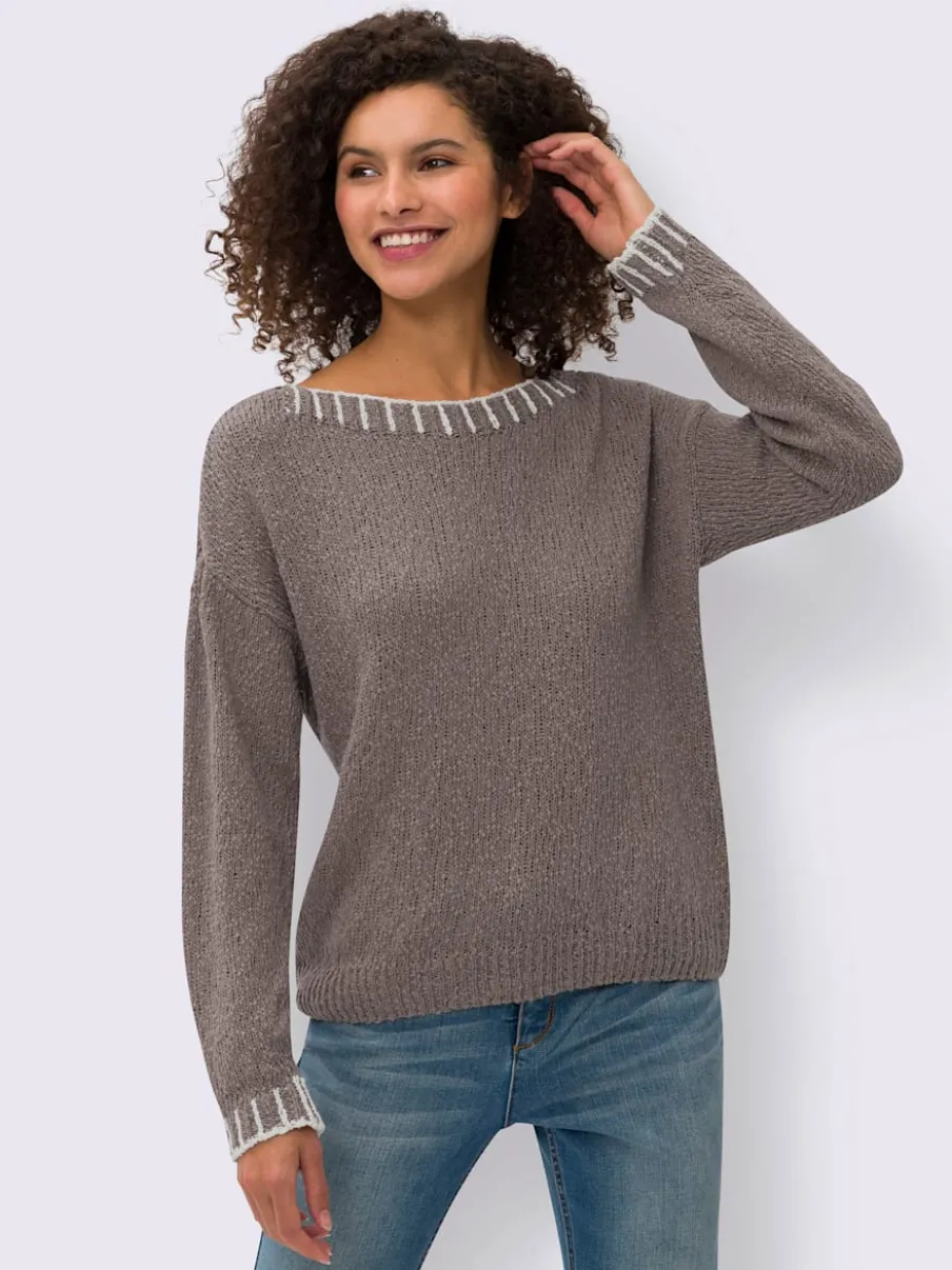 Pull encolure ronde avec coutures contrastées en coton doux
