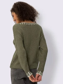 Pull encolure ronde avec coutures contrastées en coton doux