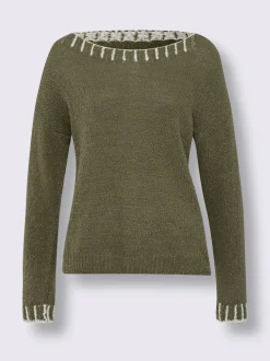 Pull encolure ronde avec coutures contrastées en coton doux