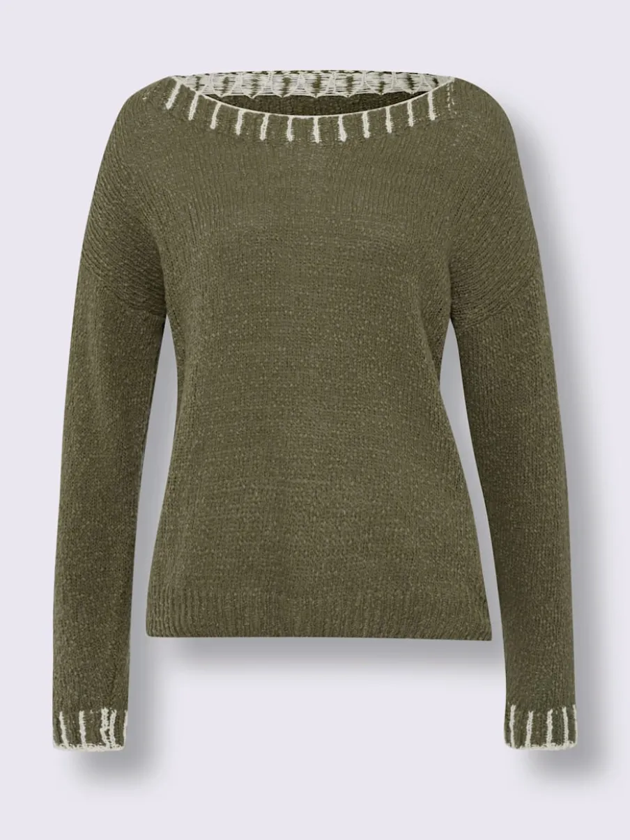 Pull encolure ronde avec coutures contrastées en coton doux