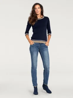 Pull à encolure ronde avec manches 3/4 en tricot doux et brillant