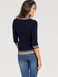 Pull à encolure ronde avec manches 3/4 en tricot doux et brillant