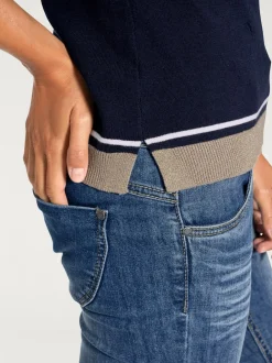 Pull à encolure ronde avec manches 3/4 en tricot doux et brillant