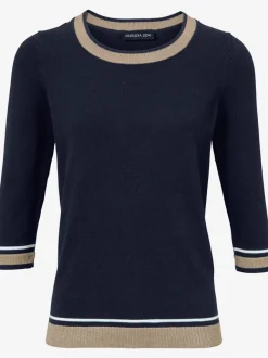 Pull à encolure ronde avec manches 3/4 en tricot doux et brillant