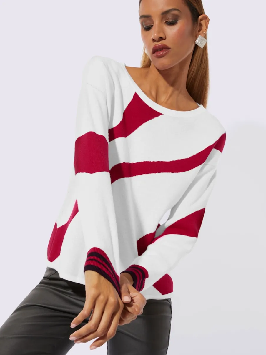 Pull encolure ronde avec motif jacquard graphique et manches longues