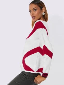 Pull encolure ronde avec motif jacquard graphique et manches longues