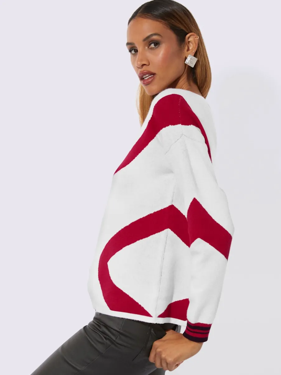 Pull encolure ronde avec motif jacquard graphique et manches longues