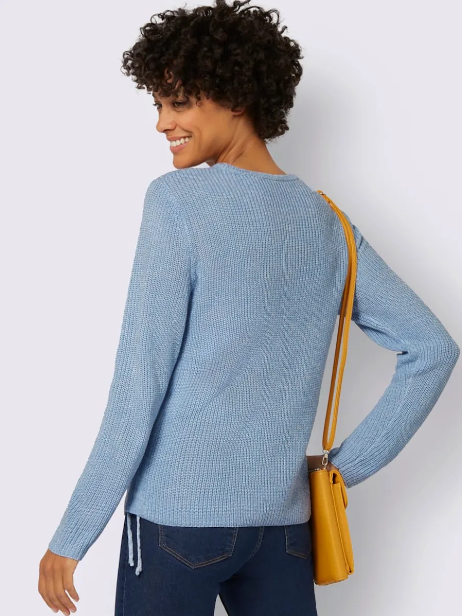Pull encolure ronde avec motif tricoté et manches longues