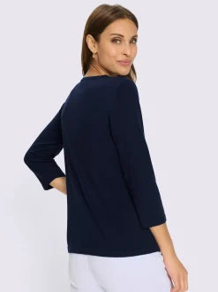 Pull à encolure ronde avec perles et manches trois quarts