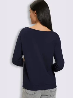Pull encolure ronde empiècements en imitation cuir