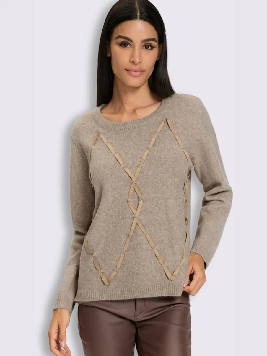Pull encolure ronde imitation cuir velours