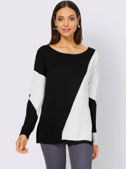 Pull à encolure ronde manches longues motif graphique élégant