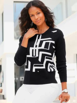 Pull encolure ronde à manches longues motif géométrique