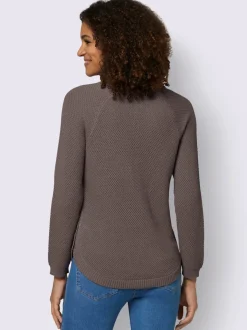 Pull encolure ronde à manches longues avec boutons décoratifs et finitions côtelées