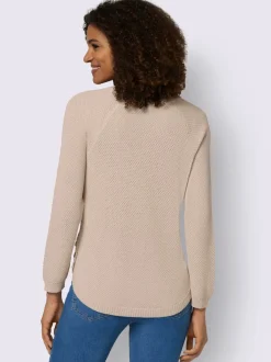 Pull encolure ronde à manches longues avec boutons décoratifs et finitions côtelées