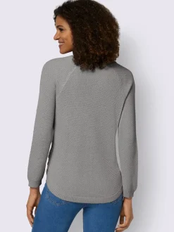 Pull encolure ronde à manches longues avec boutons décoratifs et finitions côtelées