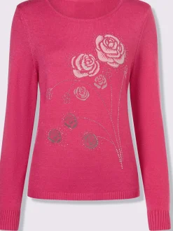 Pull encolure ronde motifs floraux et pierres brillantes