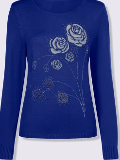 Pull encolure ronde motifs floraux et pierres brillantes
