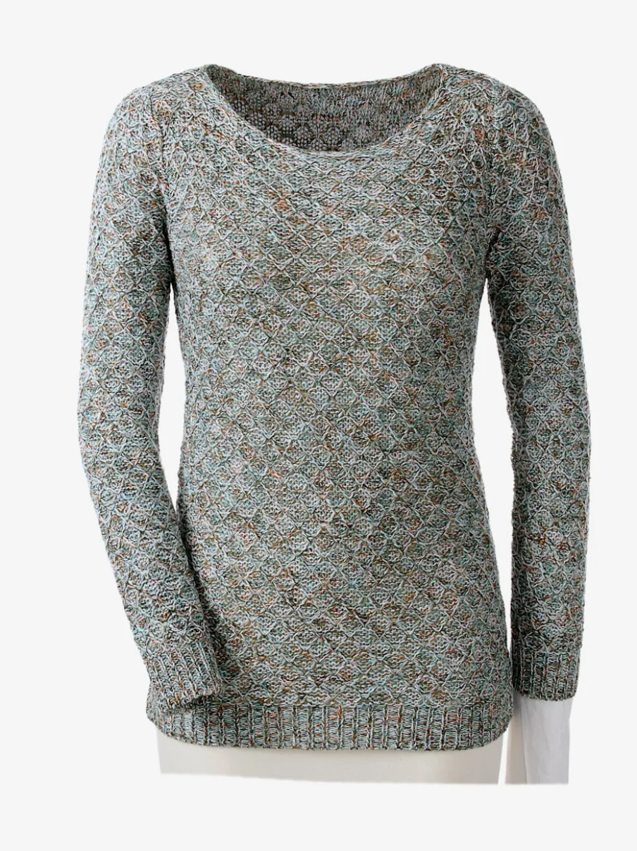 Pull encolure ronde multicolore à motif tricoté côtelé