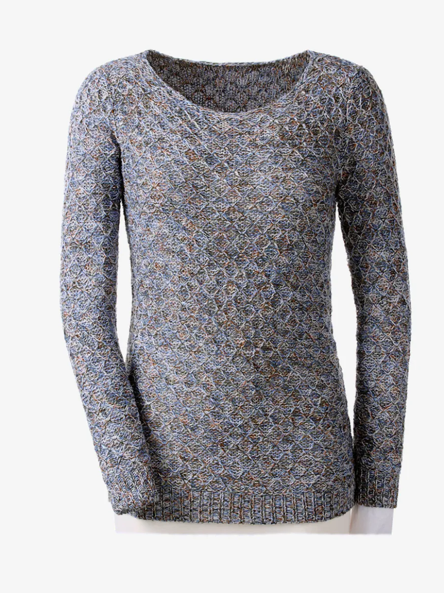 Pull encolure ronde multicolore à motif tricoté côtelé