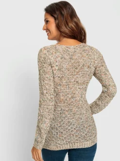 Pull encolure ronde multicolore à motif tricoté côtelé